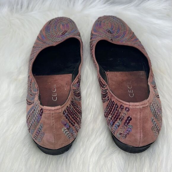 Cecil Dusty Plum Suede Vintage Sequined Flats Sz 40/US 10 - Picture 3 of 6